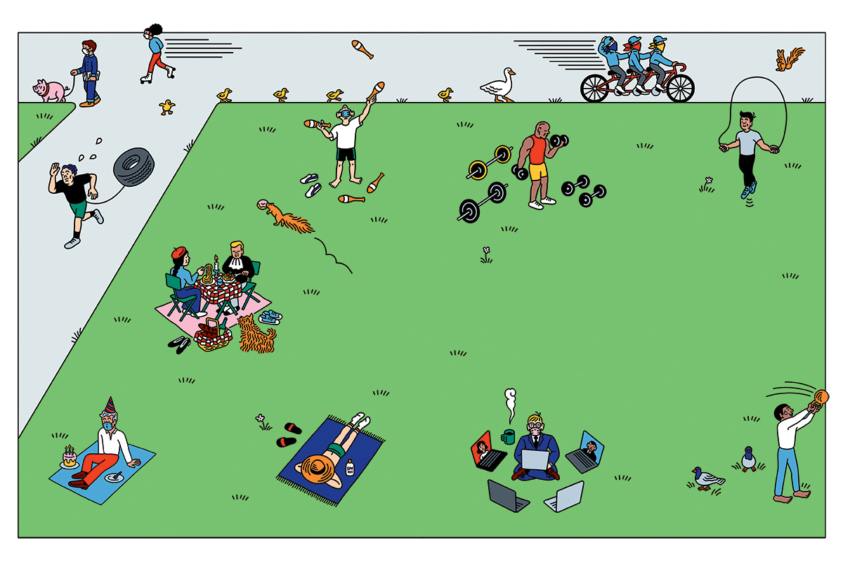 ilustración de gente divirtiéndose en el parque