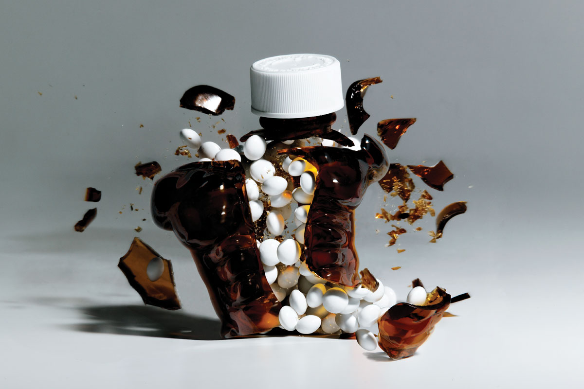 frasco de suplementos roto