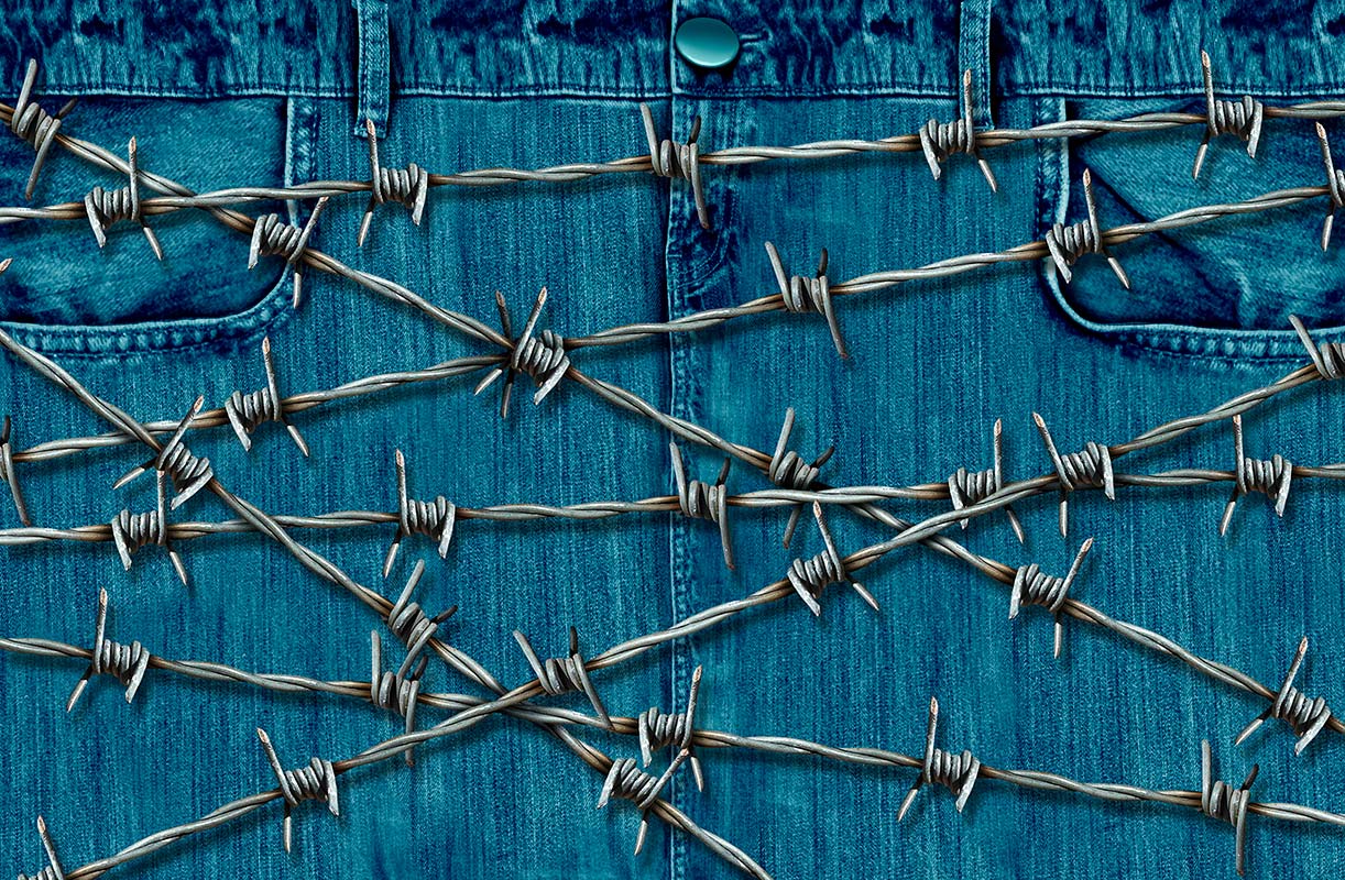 ilustración de alambre de púas junto a un pantalón